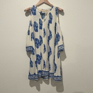 Kori Blue and Cream Floral Cold-Shoulder Tunic